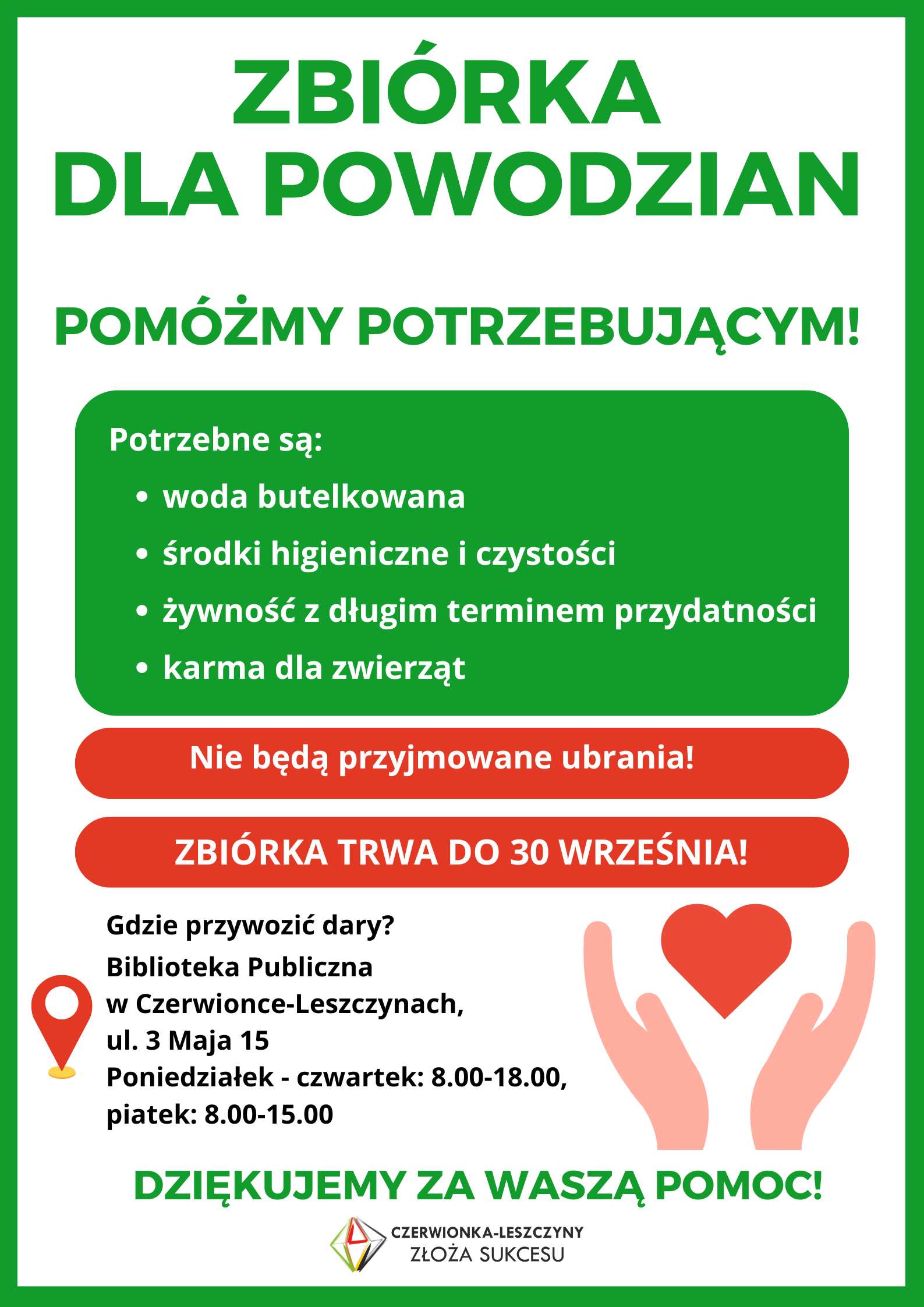 Plakat - Zbiórka dla Powodzian